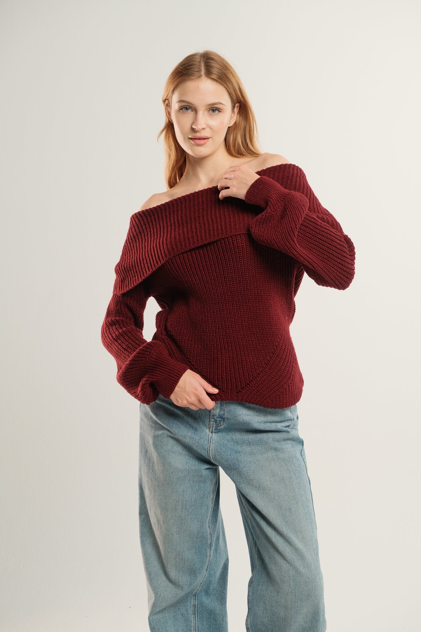 Burgundy Off the Shoulder Sweater