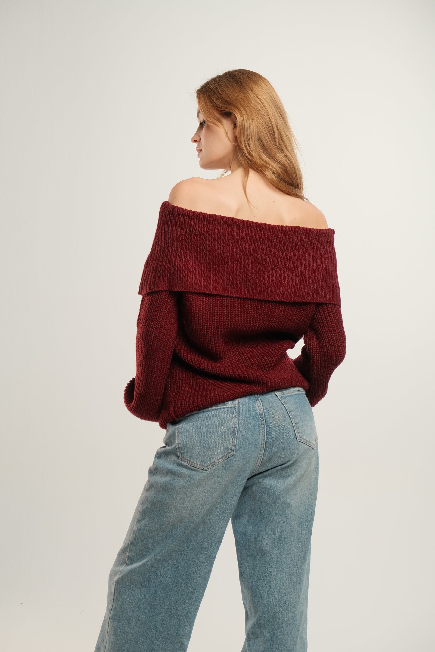 Burgundy Off the Shoulder Sweater