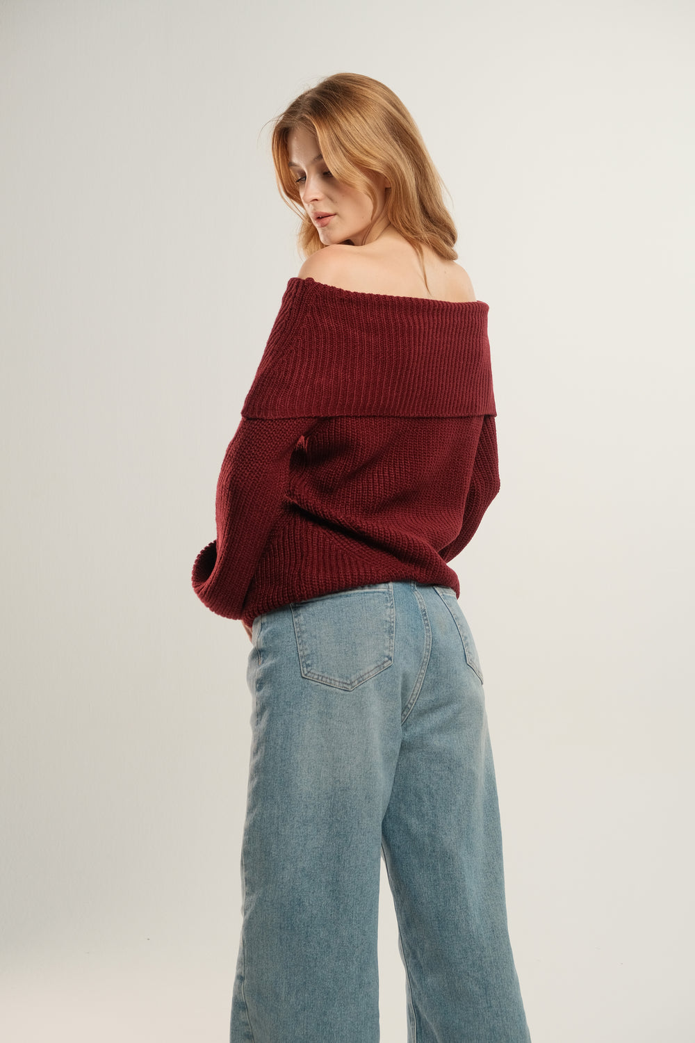 Burgundy Off Shoulder Sweater