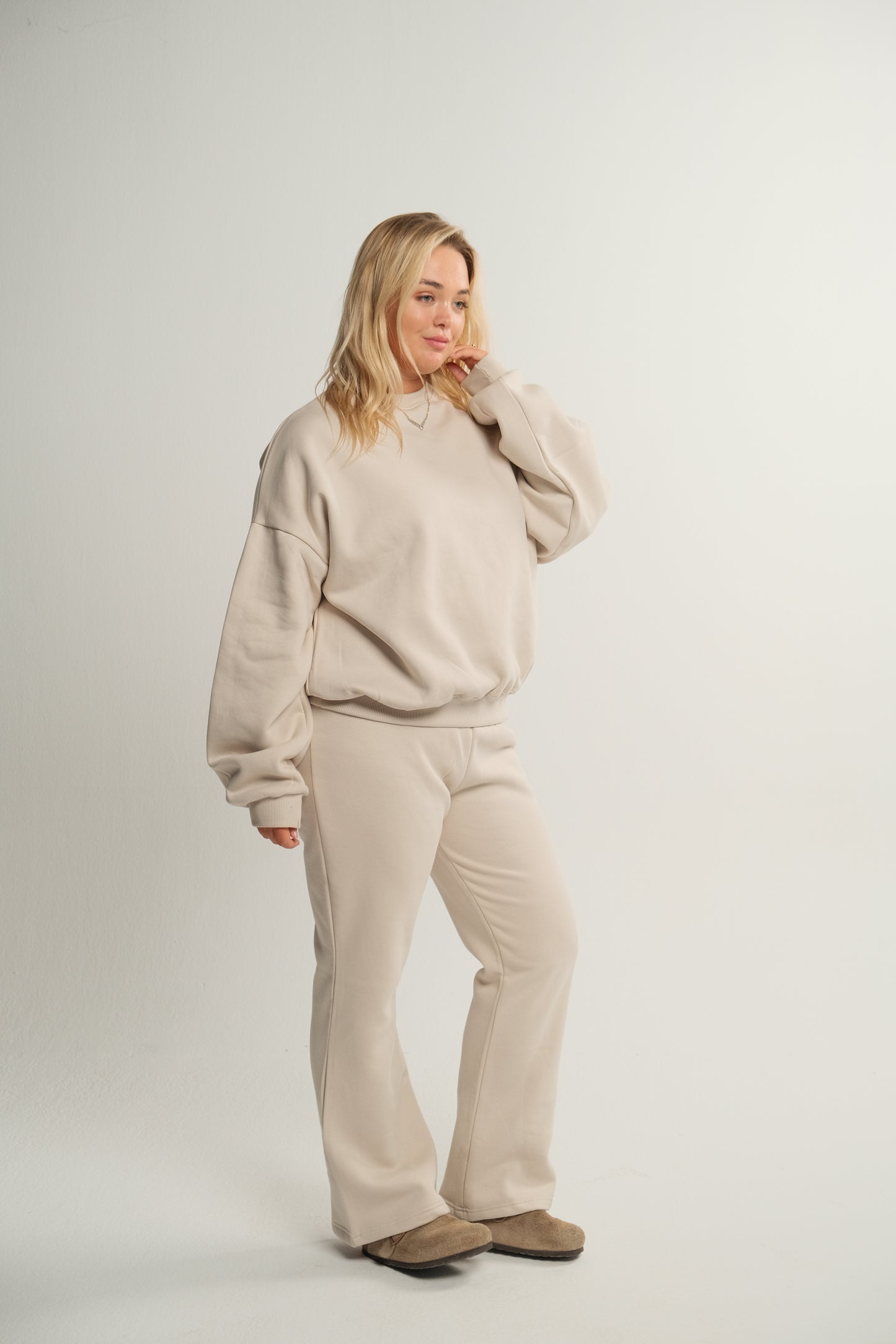 Cream Low-Waist Flared Sweatpants