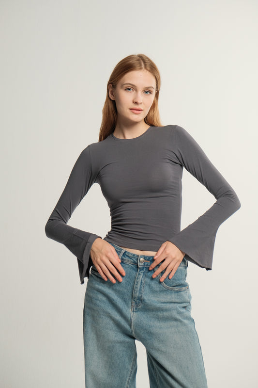 Charcoal Flared Contour Top