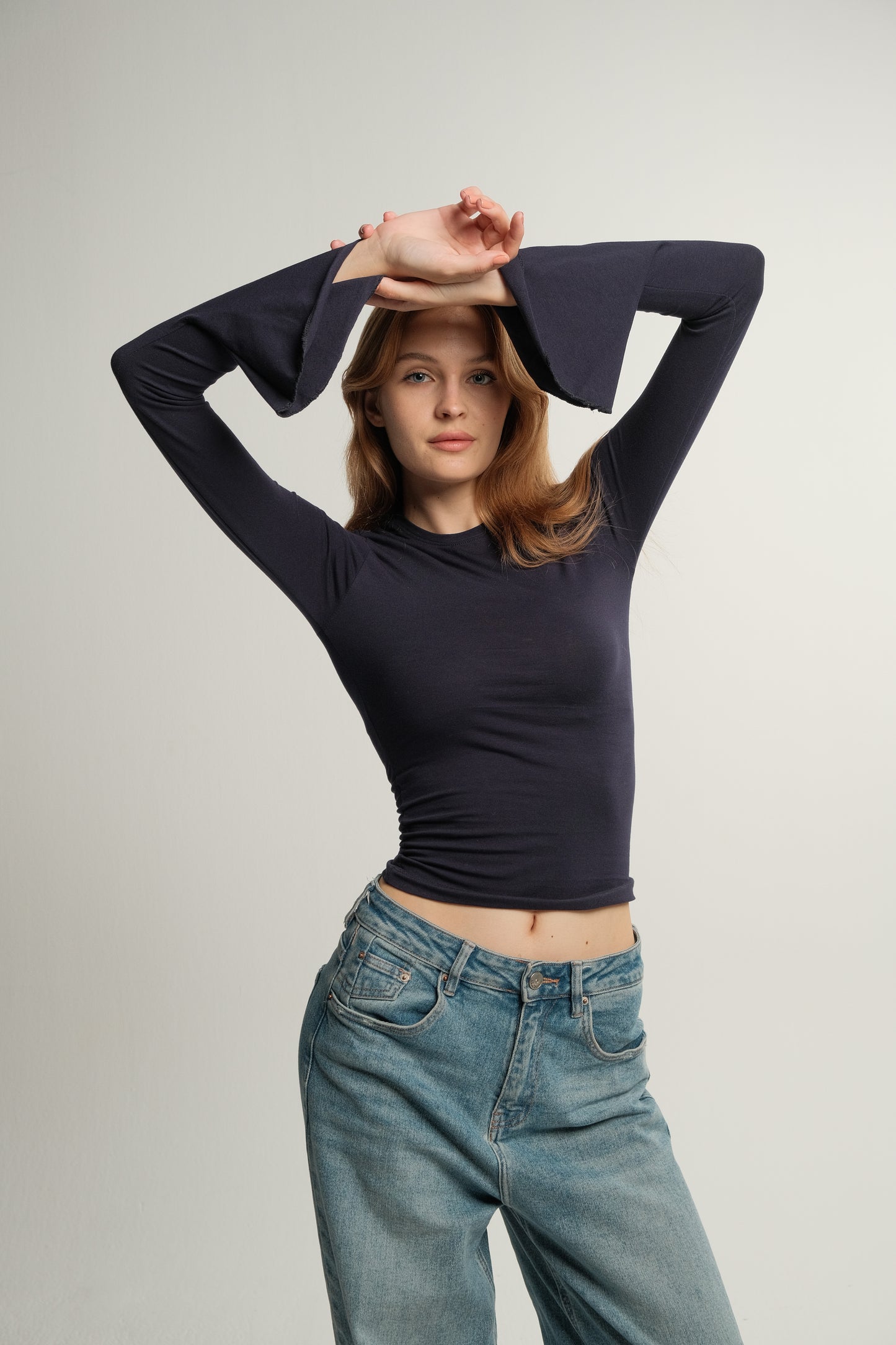 Navy Flared Contour Top