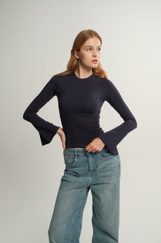 Navy Flared Contour Top