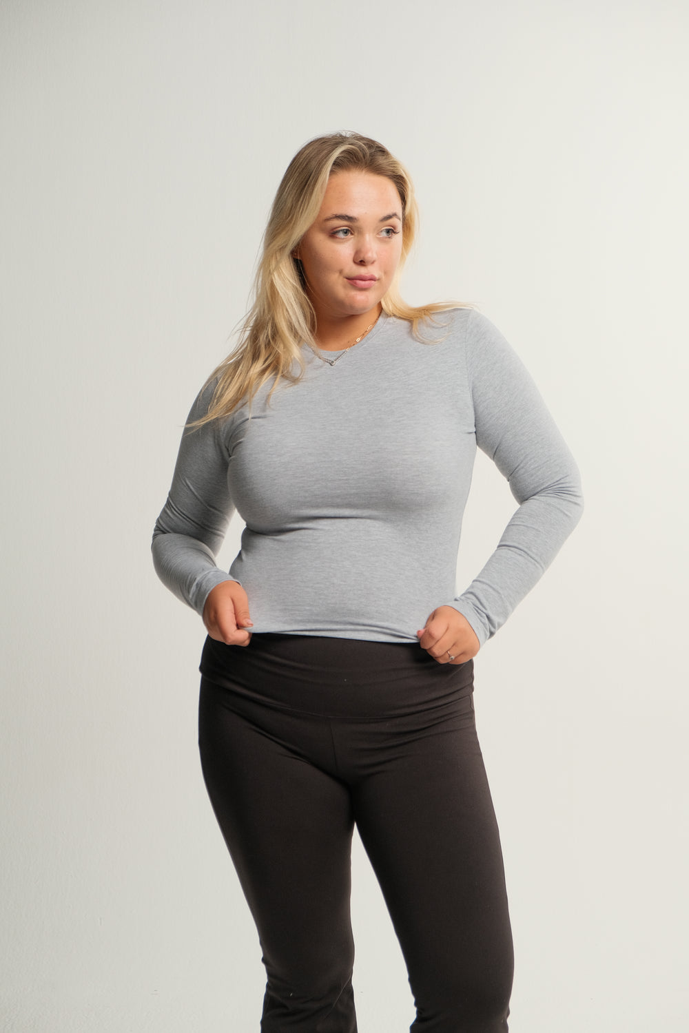Gray Stone Long Sleeve Contour Top