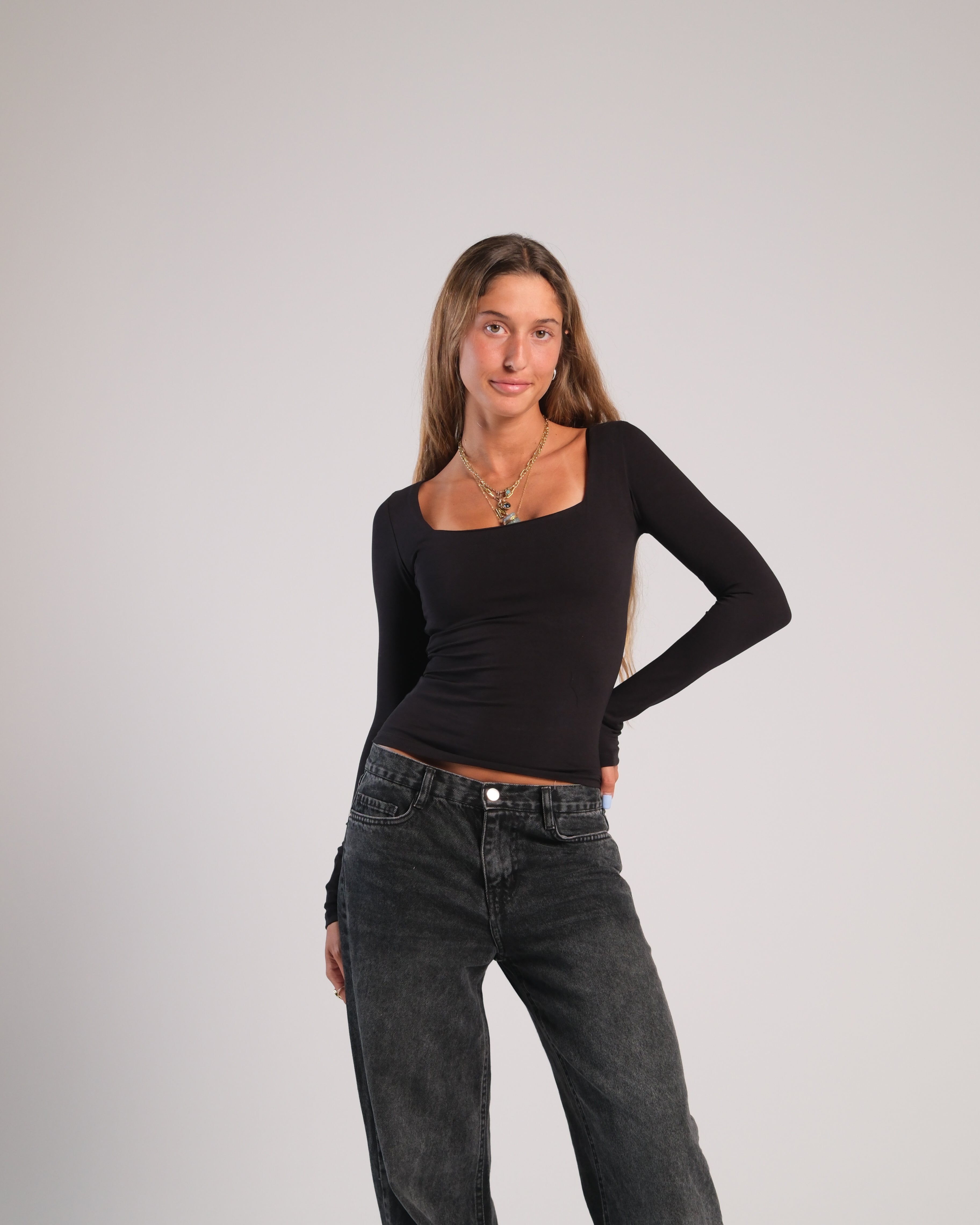 Square Neck Long Sleeve Contour Top