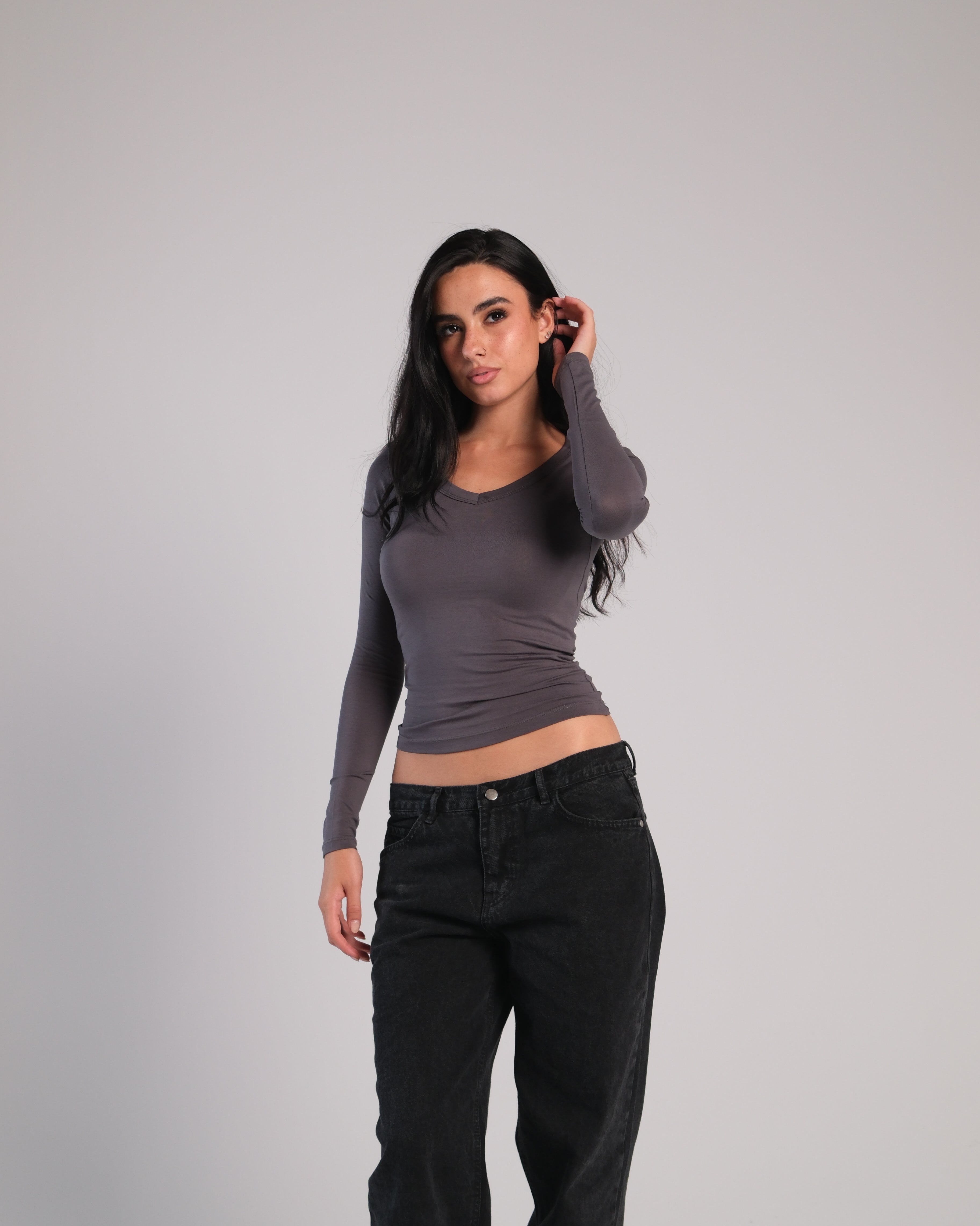 V Neck Long Sleeve Contour Top