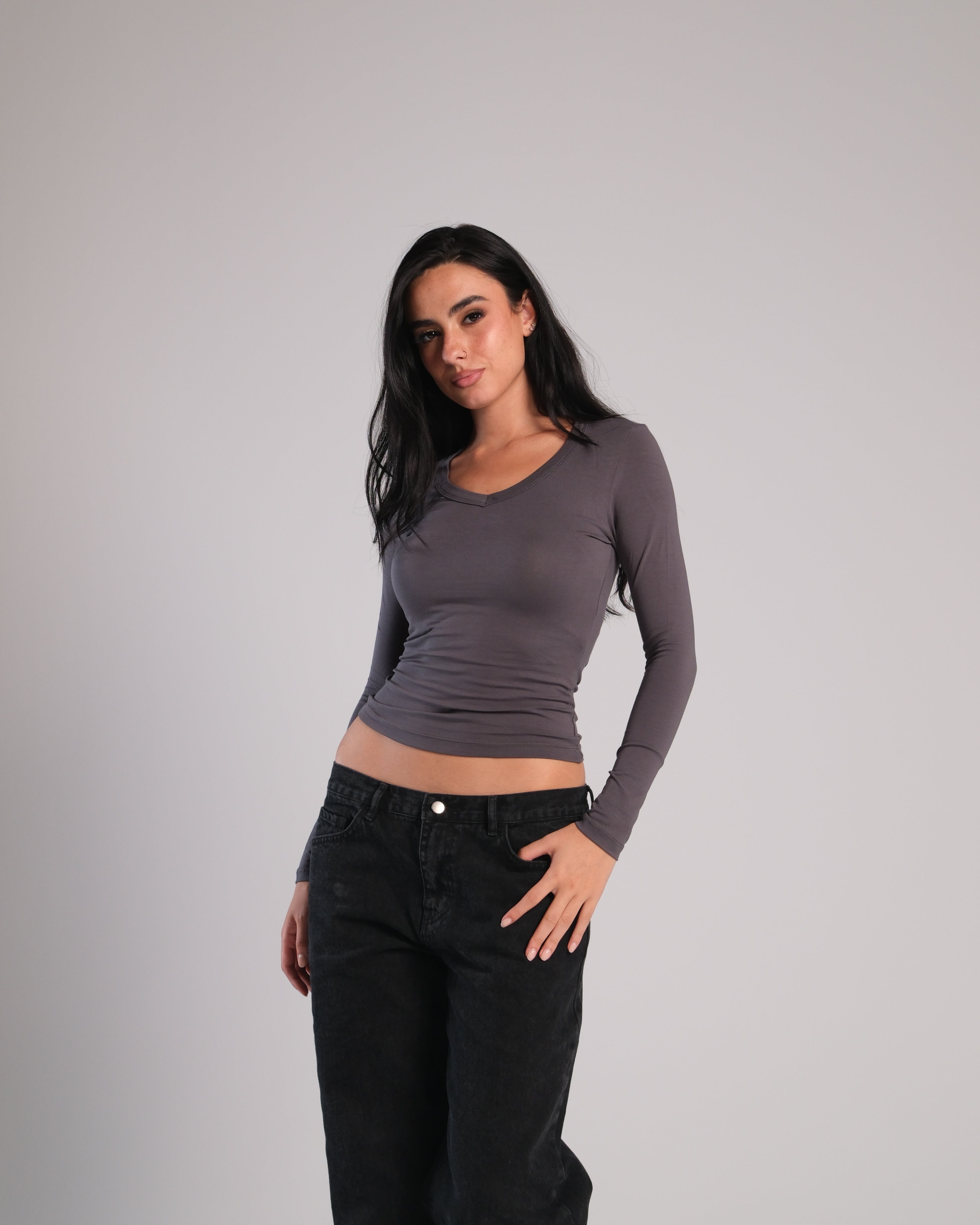 V Neck Long Sleeve Contour Top