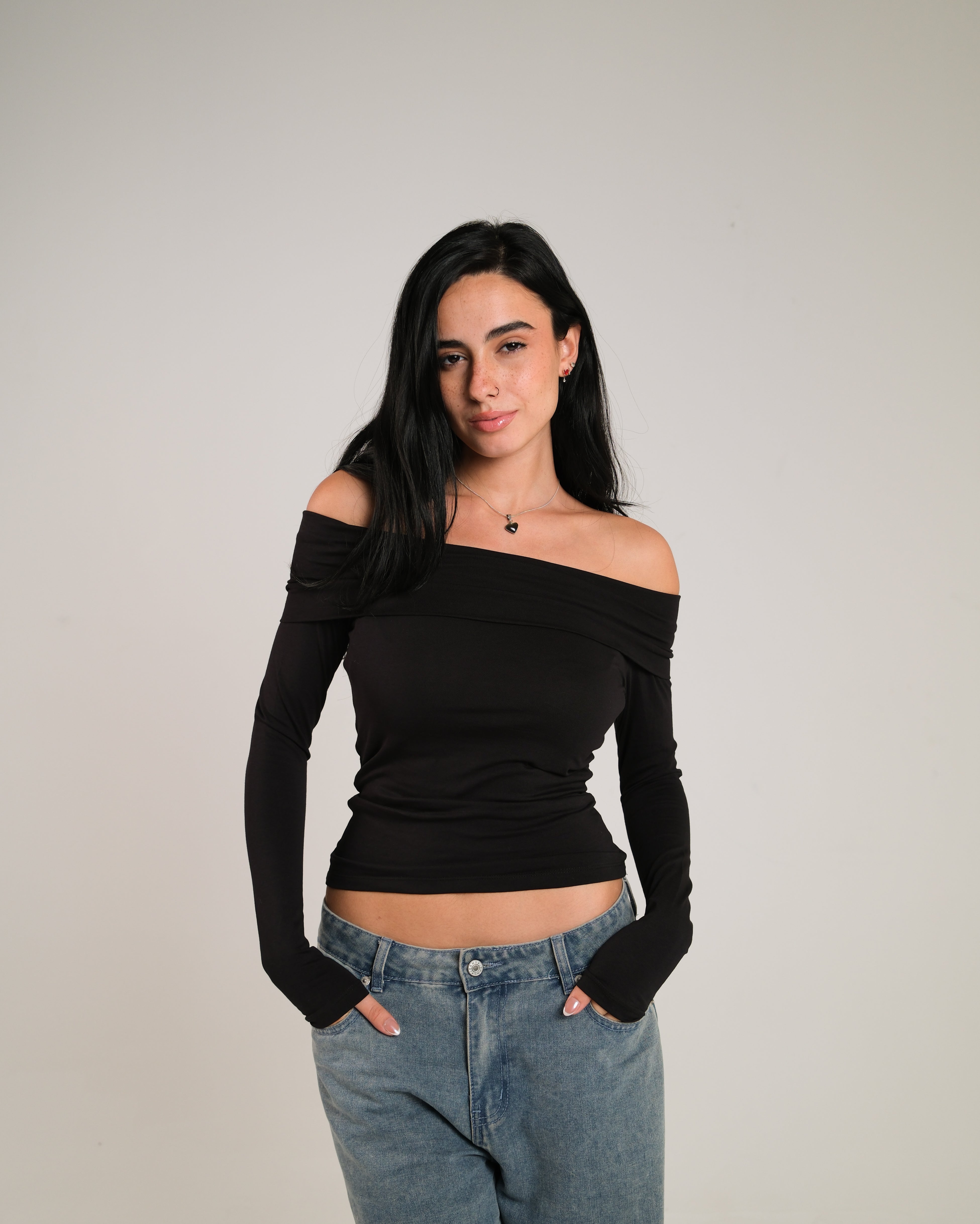 Off Shoulder Long Sleeve Contour Top
