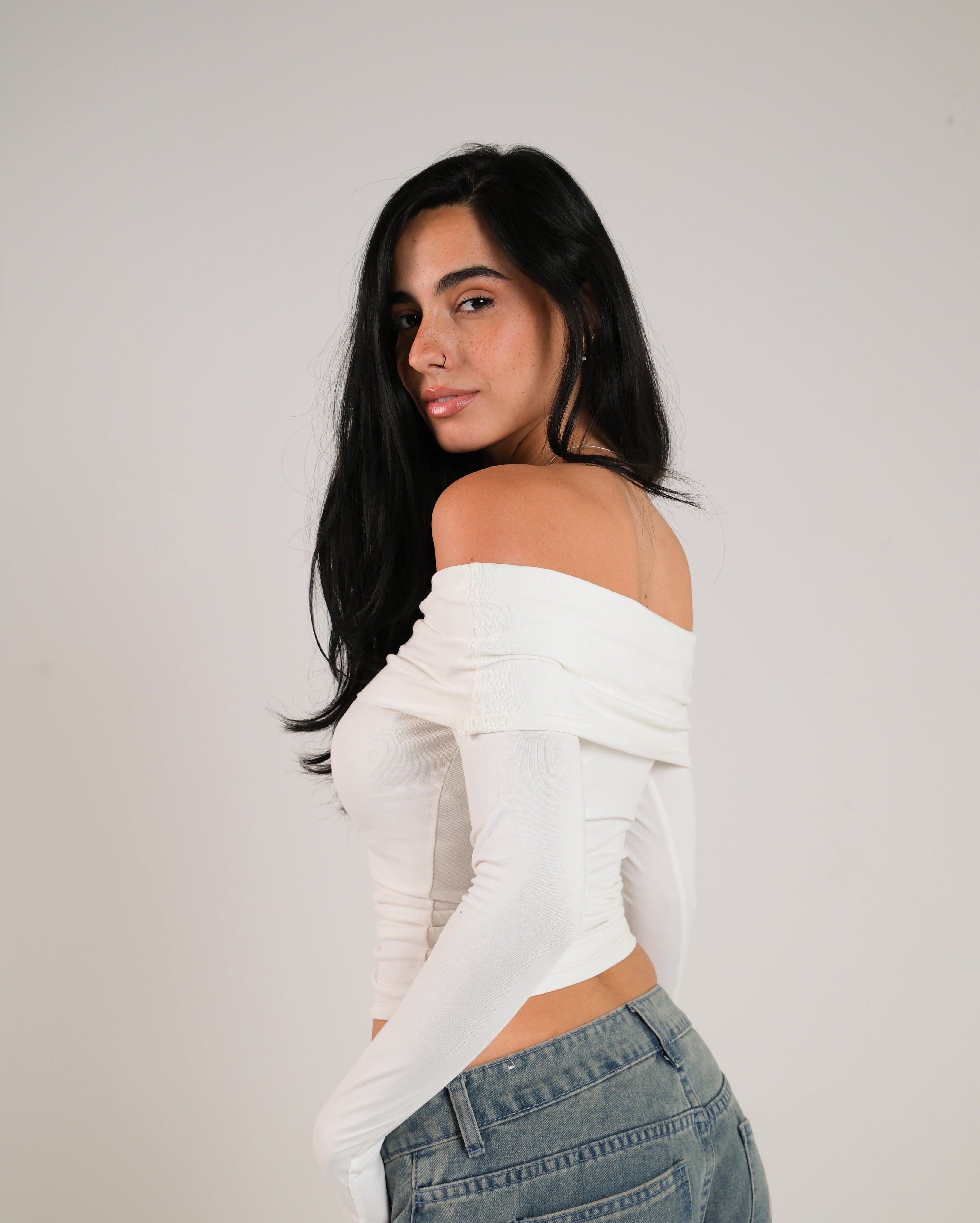 Off Shoulder Long Sleeve Contour Top