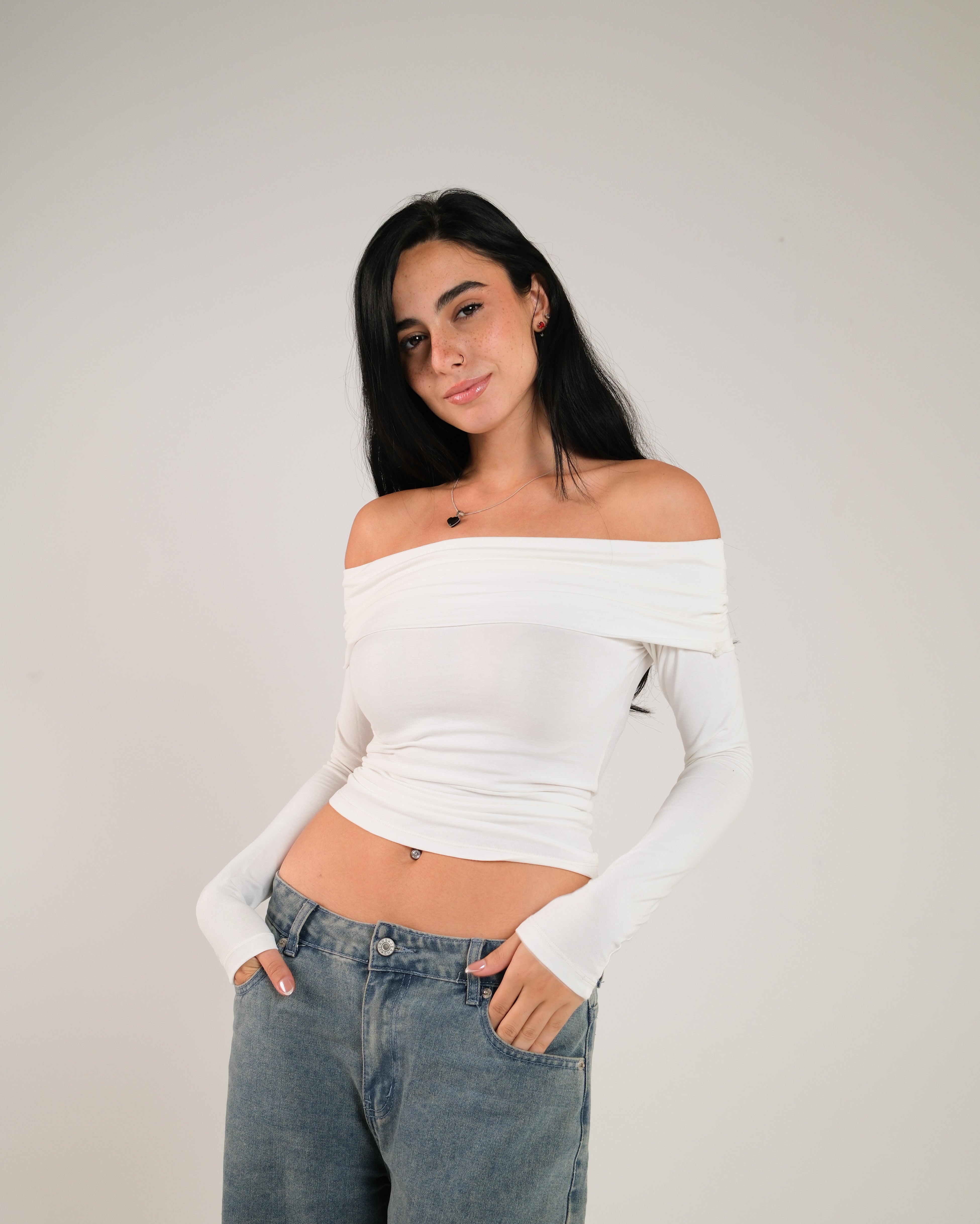 Off Shoulder Long Sleeve Contour Top