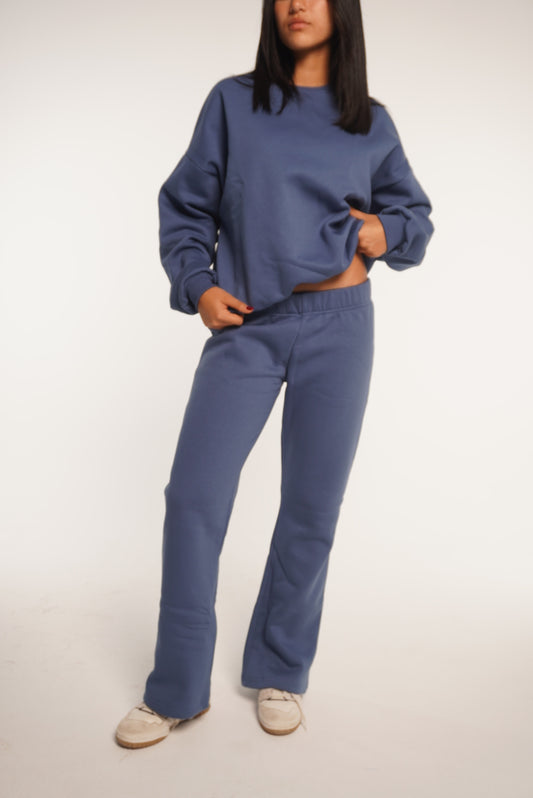 Indigo Blue Low-Waist Flared Sweatpants